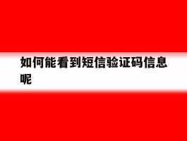 如何能看到短信验证码信息呢