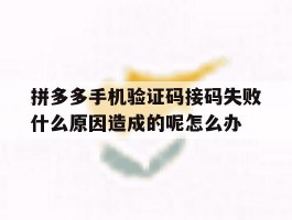 拼多多手机验证码接码失败什么原因造成的呢怎么办的简单介绍