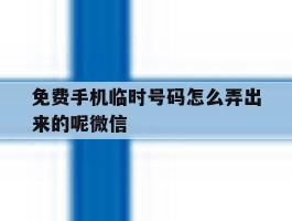 免费手机临时号码怎么弄出来的呢微信